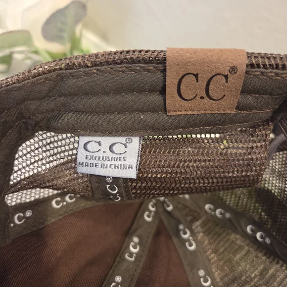 C.C. Womens Distressed Brown Cow Print Trucker Hat Pony Cap - Picture 9 of 9